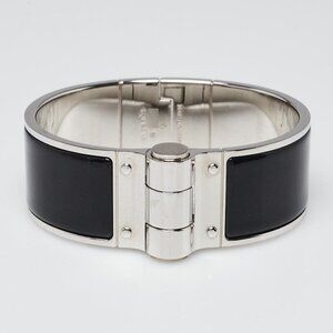 Hermes Black Enamel Enamel Palladium Plated Charniere Wide Bracelet